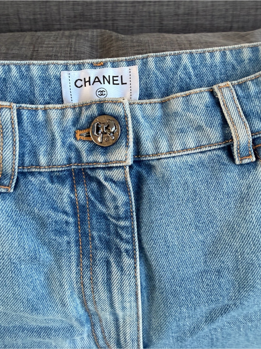 CHANEL Light Blue Ribbon Jeans
